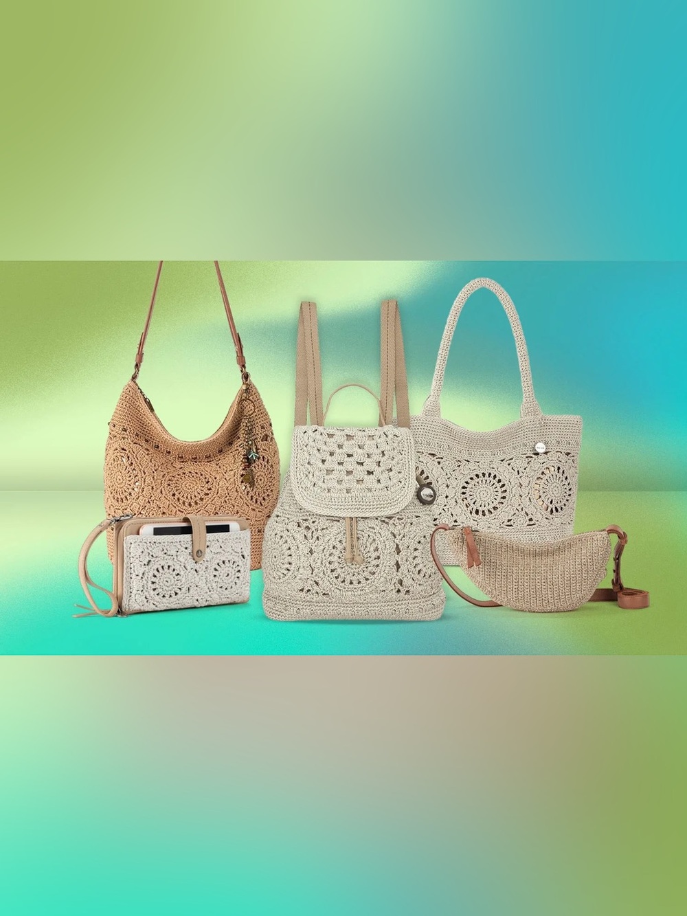 THE SAK Handbag Silverwood Crochet Shopper Beige Purse / HTF Boho Bucket Bag. - Picture 6 of 6
